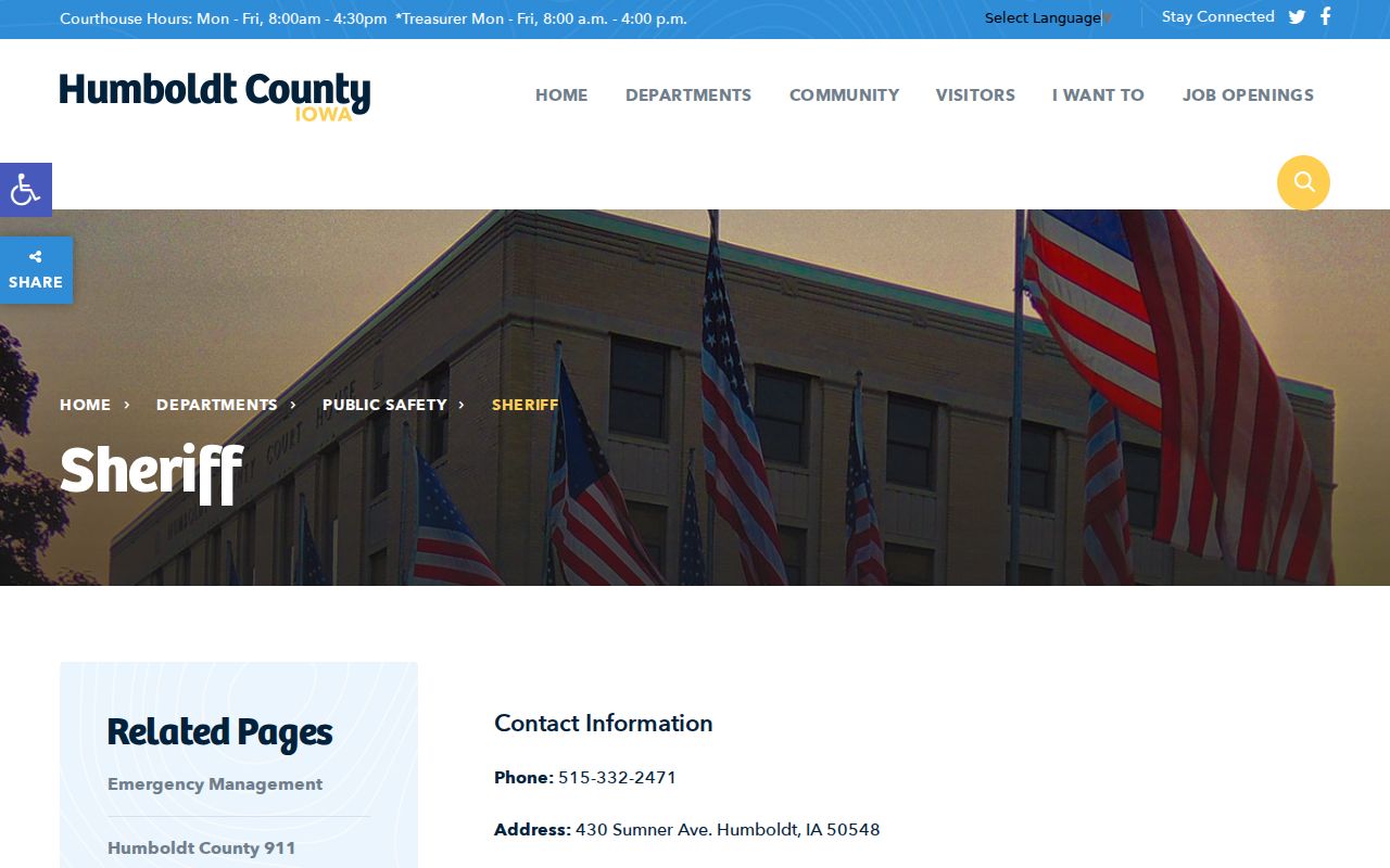 Humboldt County arrest search through the sheriff contact page