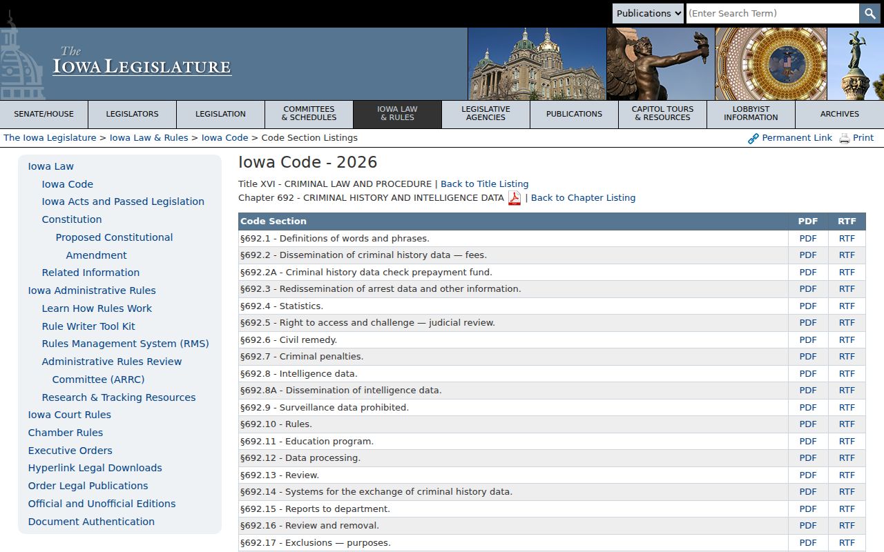 Iowa criminal history law for Humboldt County arrest records