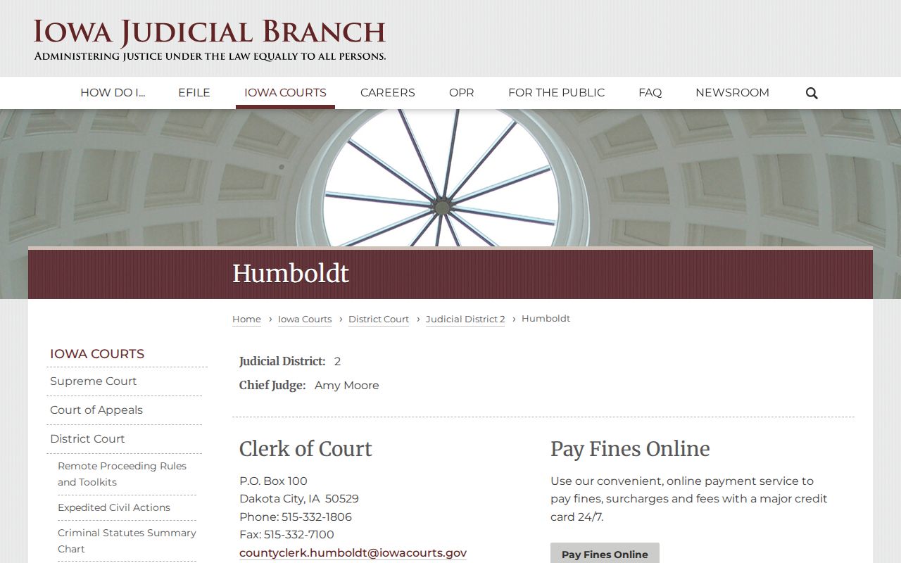 Humboldt County court case lookup on the district court page