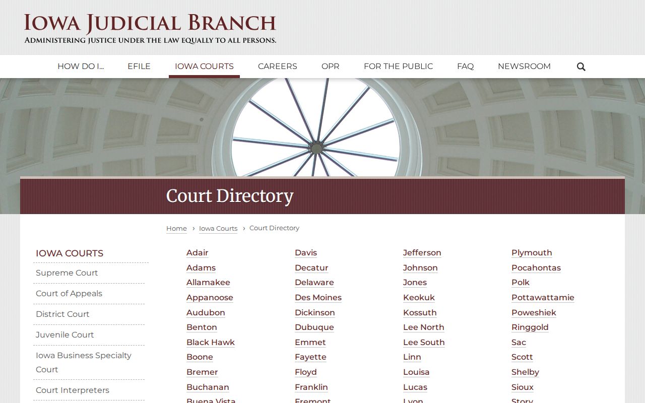 Iowa court directory for Humboldt County criminal case records