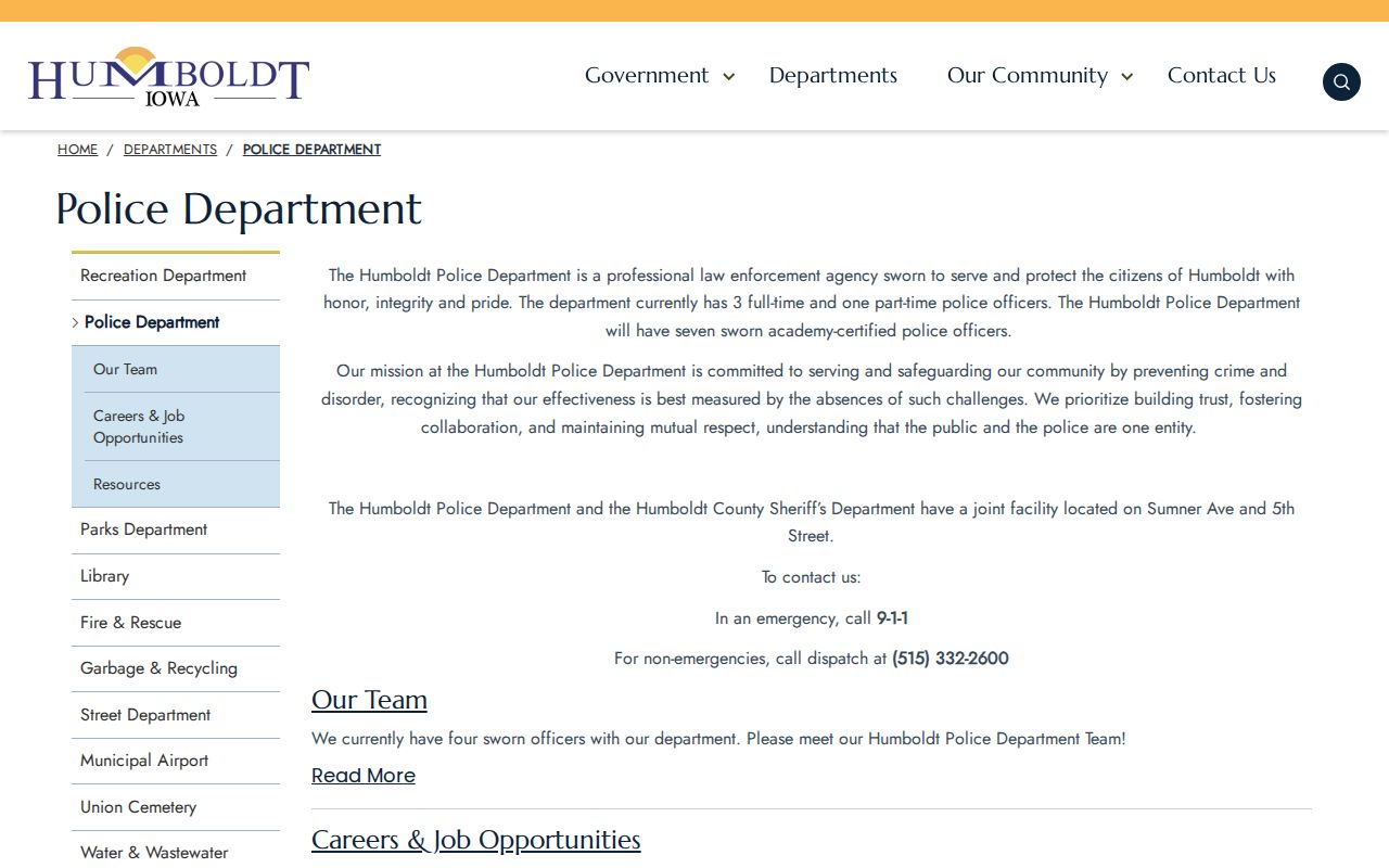 Humboldt police records and shared law enforcement center page