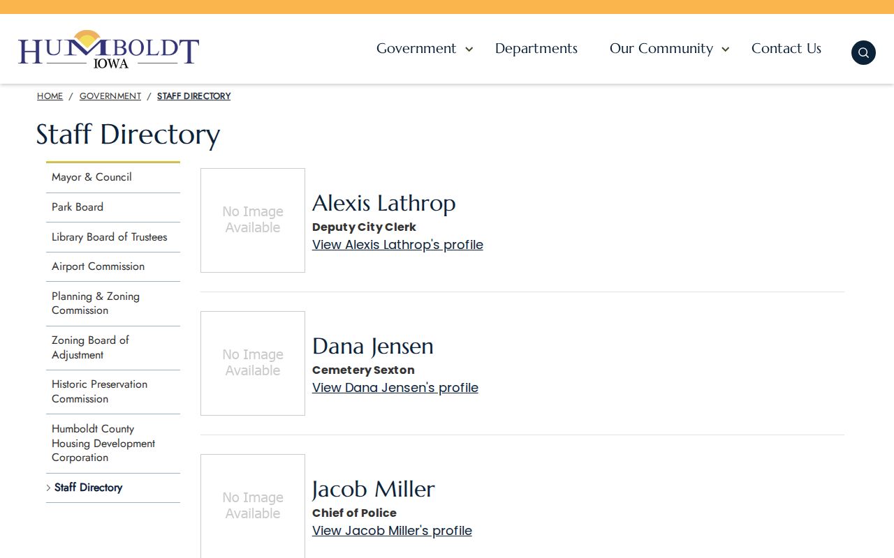 Humboldt criminal records contacts in the city staff directory