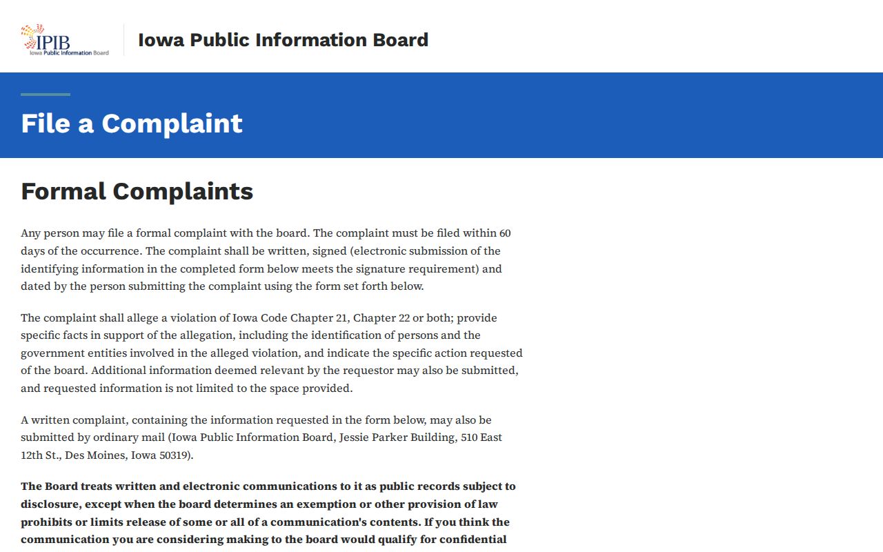 Humboldt record access complaint channel under Iowa public records law