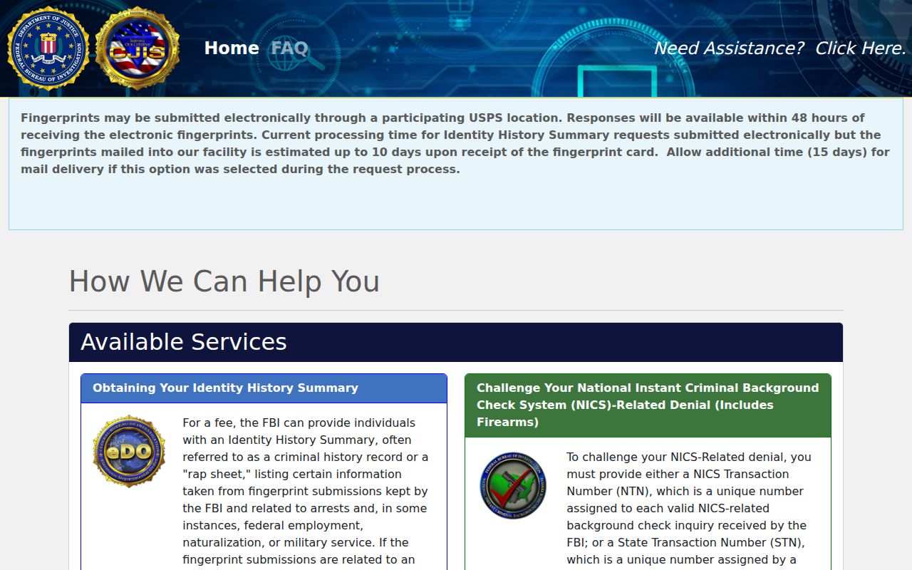 Humboldt County criminal history FBI self-review portal