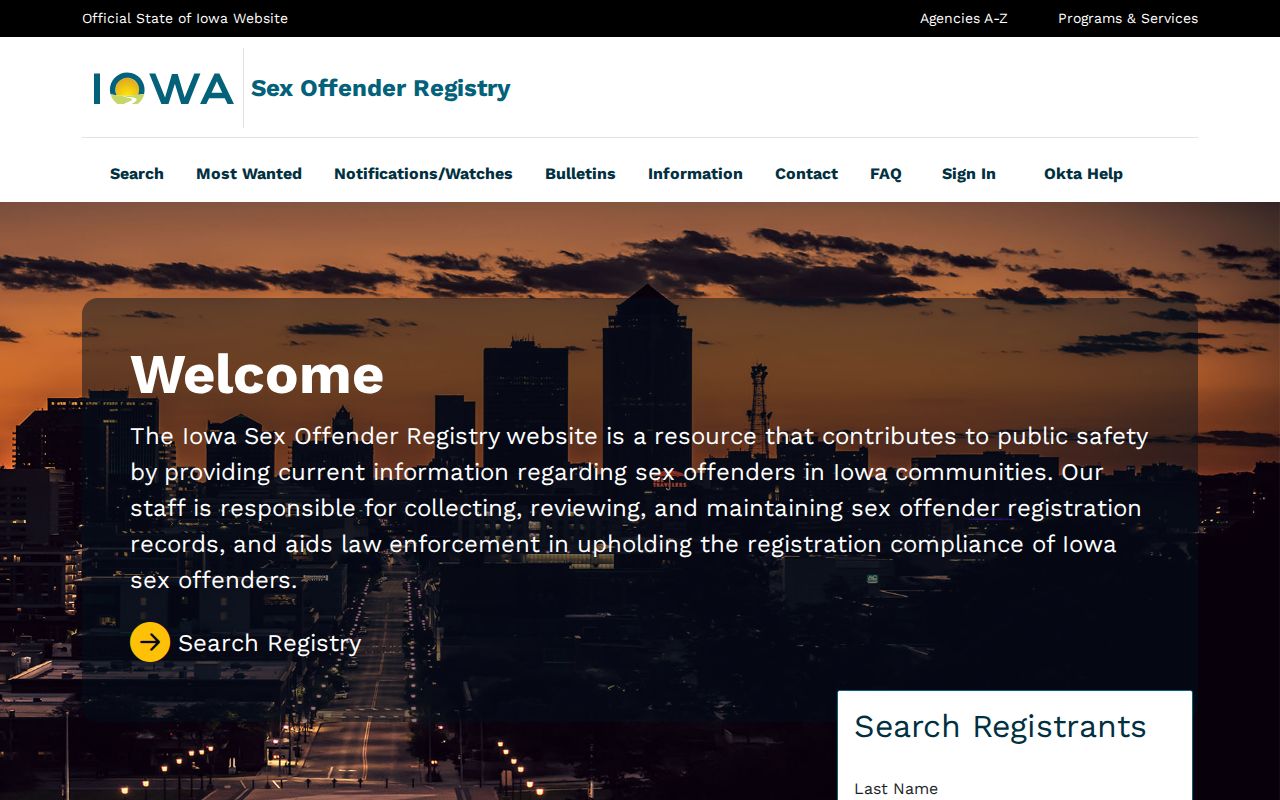 Humboldt County sex offender lookup on the Iowa registry