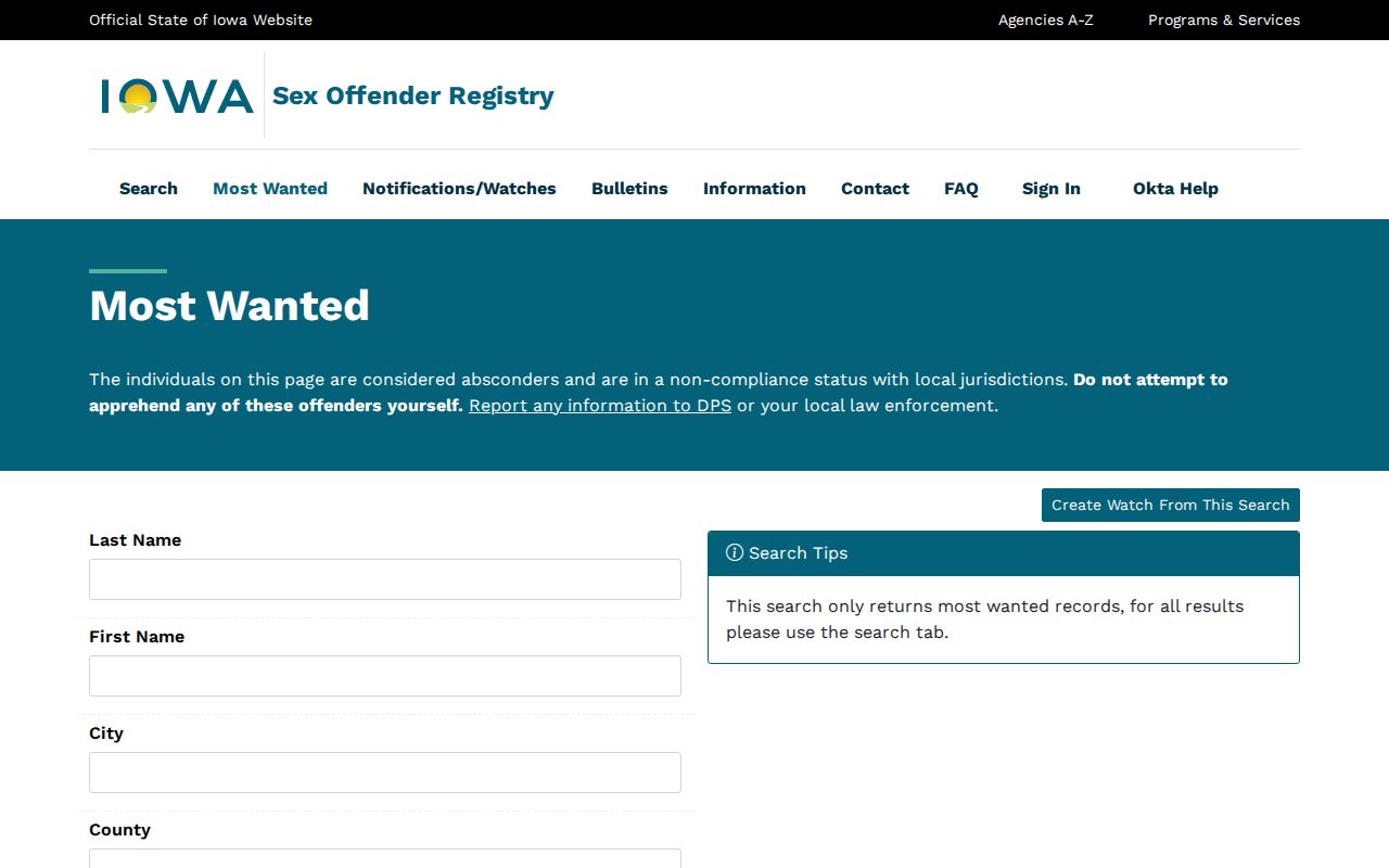 Humboldt County sex offender registry most-wanted controls